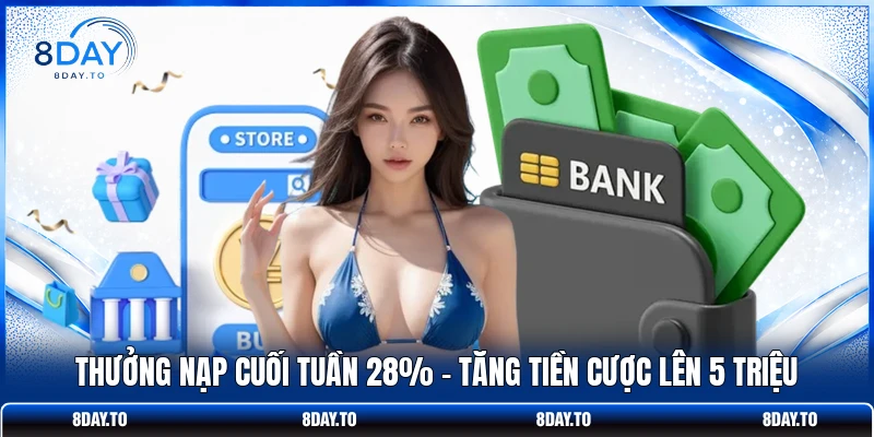 Thưởng Nạp Cuối Tuần 28% | Tăng Tiền Cược Lên 5 Triệu 1 Thưởng Nạp Cuối Tuần 28% | Tăng Tiền Cược Lên 5 Triệu